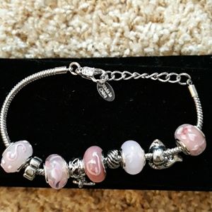 Silver Charm Bracelet  w/ Pink and Silver Charms!